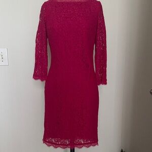 Adrianna Papell Long Sleeve Lace Dress in Vibrant Pink